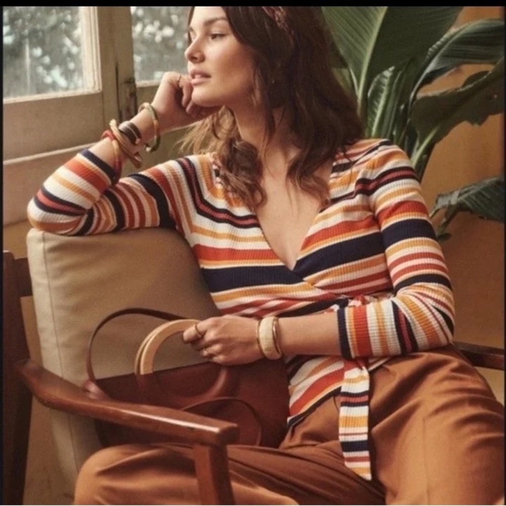Sezane striped wrap top